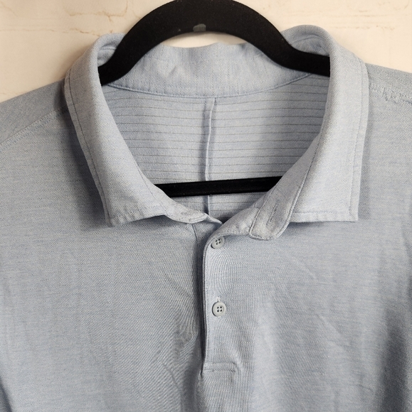 Lululemon Evolution Short Sleeve Polo Shirt Pique Fabric Heathered Blue L/XL - Picture 4 of 10